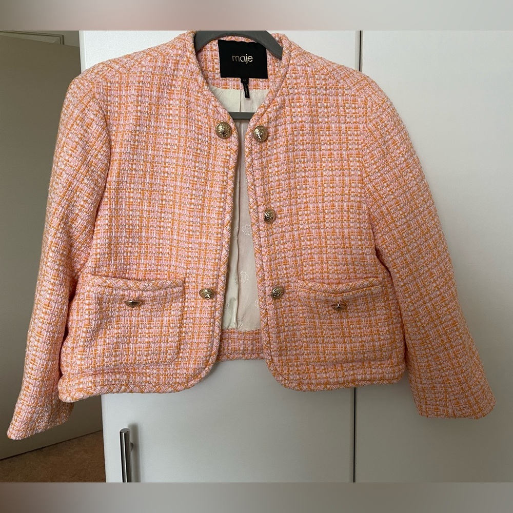 Maje Pink and Orange Tweed Jacket